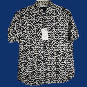 Cactus Man By Ricky Singh MensFloral Button Down Shirt Blk/Wht Large